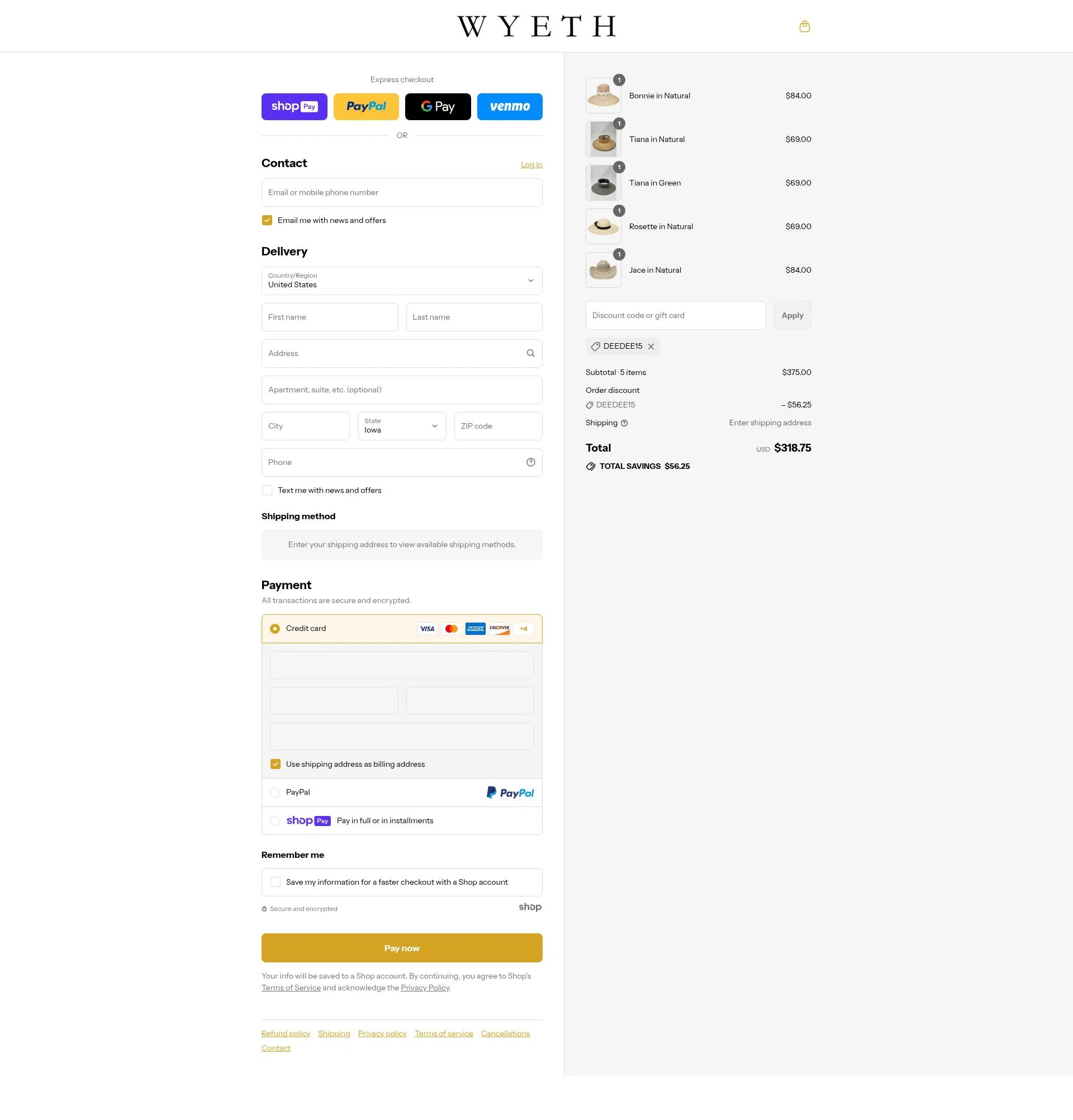 WYETH checkout page showing WYETH promo code box | Screenshot taken by SimplyCodes community member on Jul 30, 2025