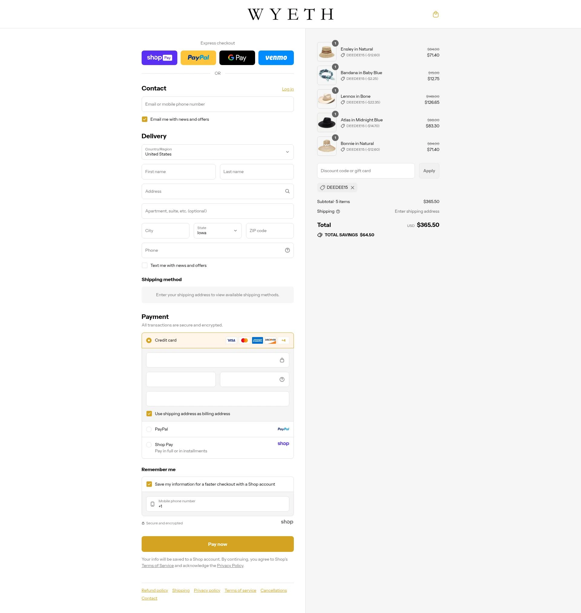 WYETH checkout page showing WYETH promo code box | Screenshot taken by SimplyCodes community member on Aug 25, 2025