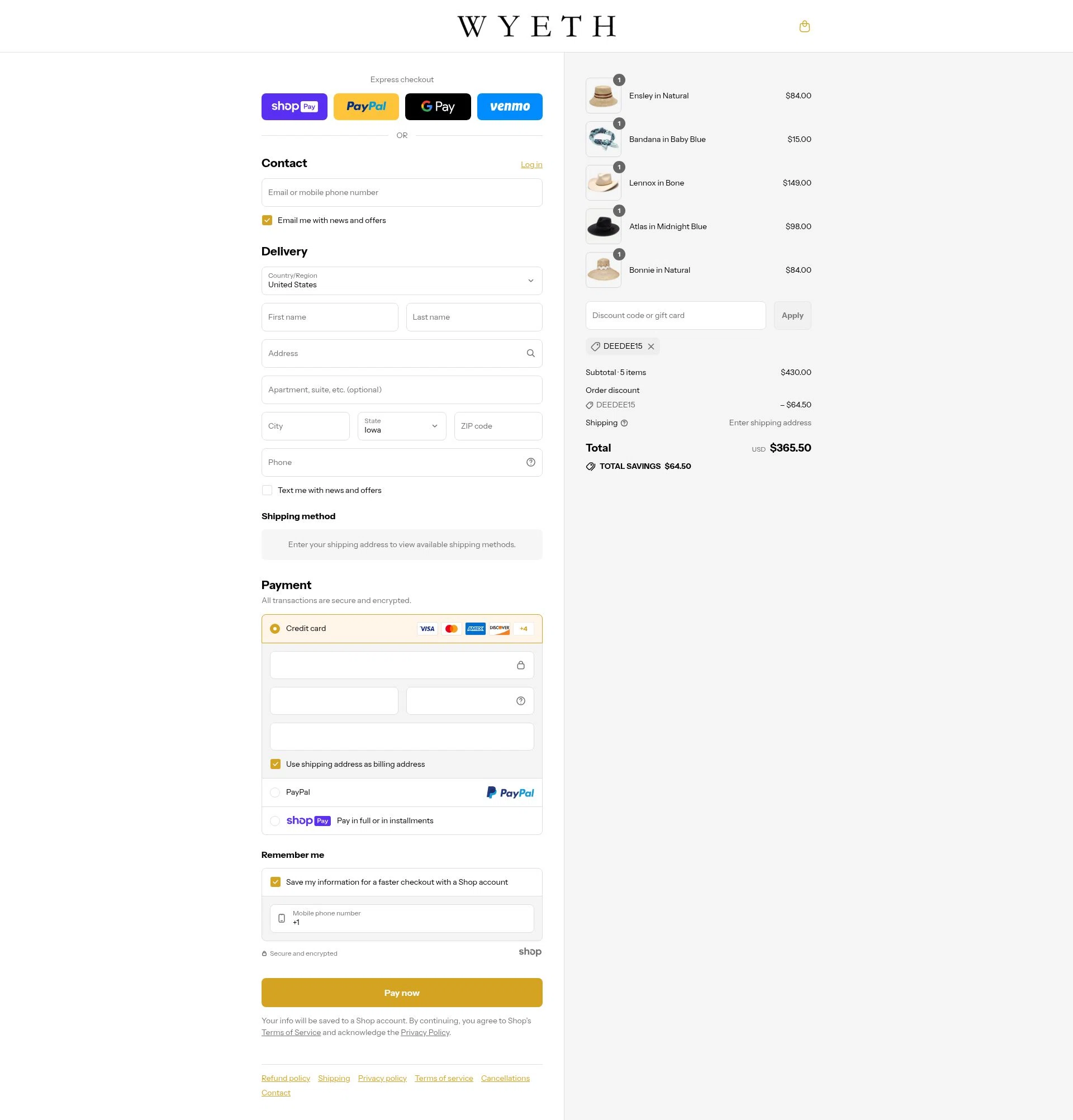 WYETH checkout page showing WYETH promo code box | Screenshot taken by SimplyCodes community member on Aug 11, 2025