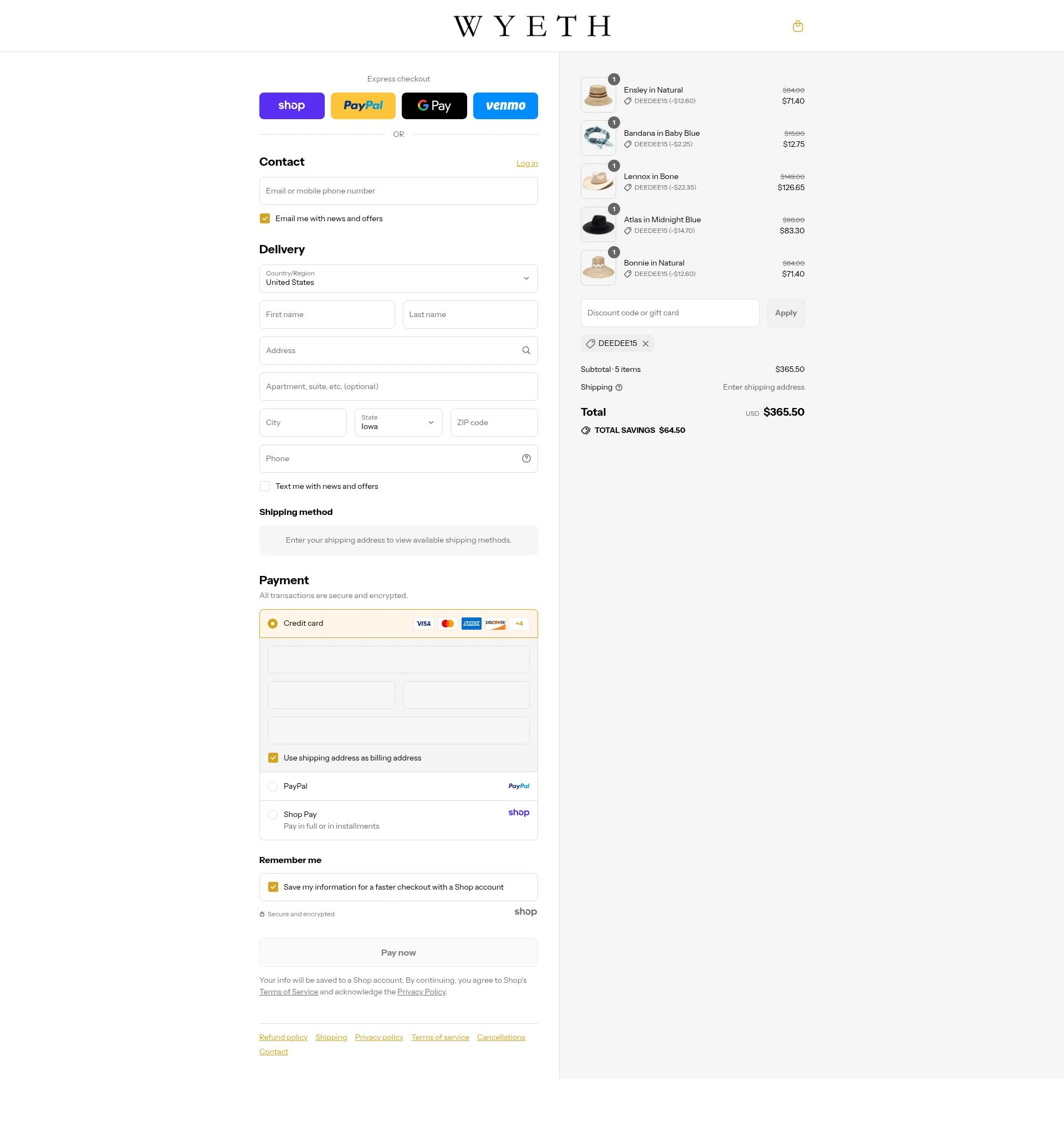WYETH checkout page showing WYETH promo code box | Screenshot taken by SimplyCodes community member on Sep 2, 2025