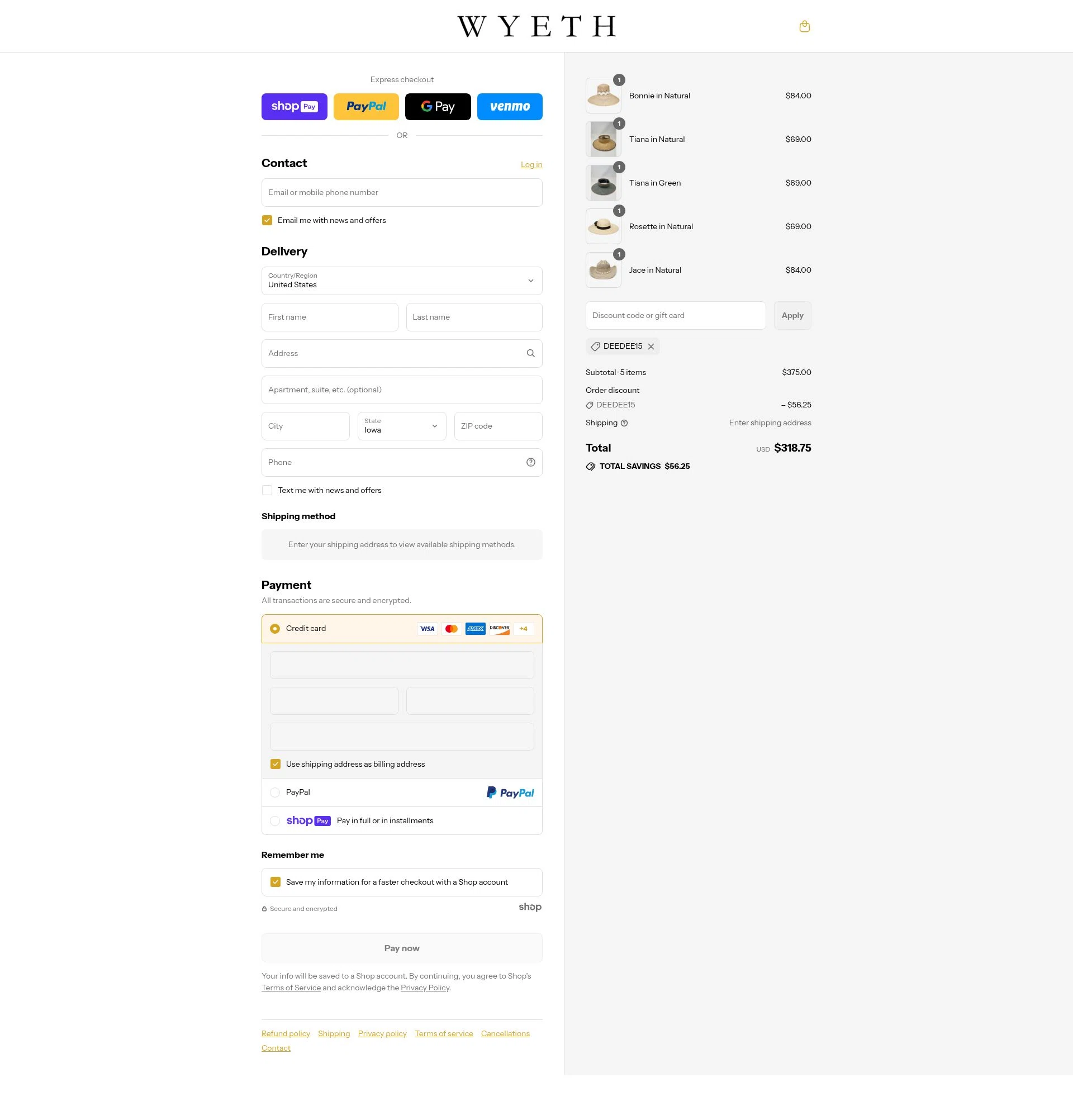 WYETH checkout page showing WYETH promo code box | Screenshot taken by SimplyCodes community member on Aug 3, 2025