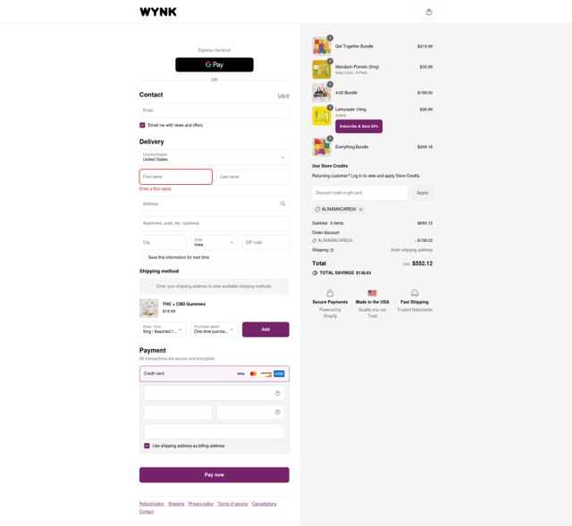 WYNK checkout page showing WYNK promo code box | Screenshot taken by SimplyCodes community member on Sep 5, 2025