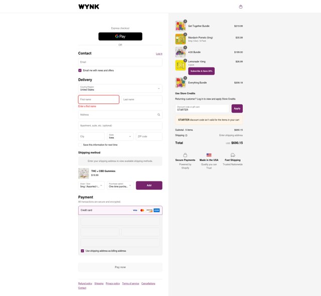 WYNK checkout page showing WYNK promo code box | Screenshot taken by SimplyCodes community member on Sep 5, 2025