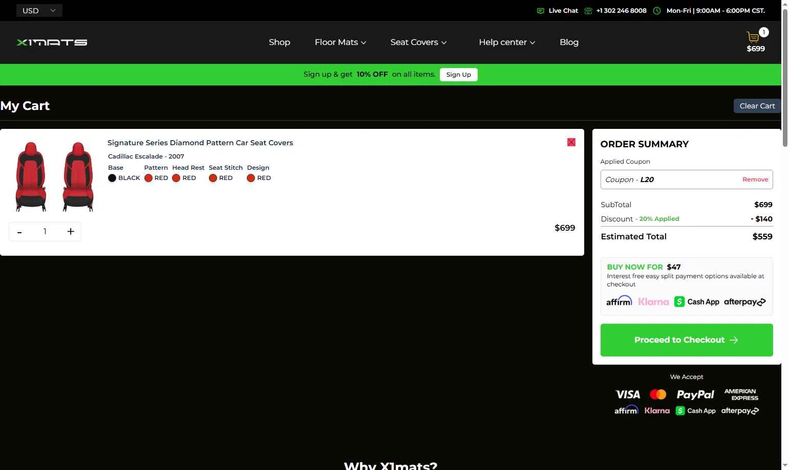 X1Mats checkout page showing X1Mats promo code box | Screenshot taken by SimplyCodes community member on Jan 28, 2026