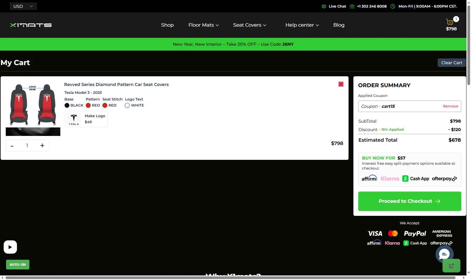 X1Mats checkout page showing X1Mats promo code box | Screenshot taken by SimplyCodes community member on Jan 16, 2026