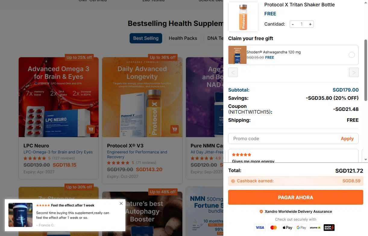 Xandro Lab checkout page showing Xandro Lab promo code box | Screenshot taken by SimplyCodes community member on Jan 6, 2026