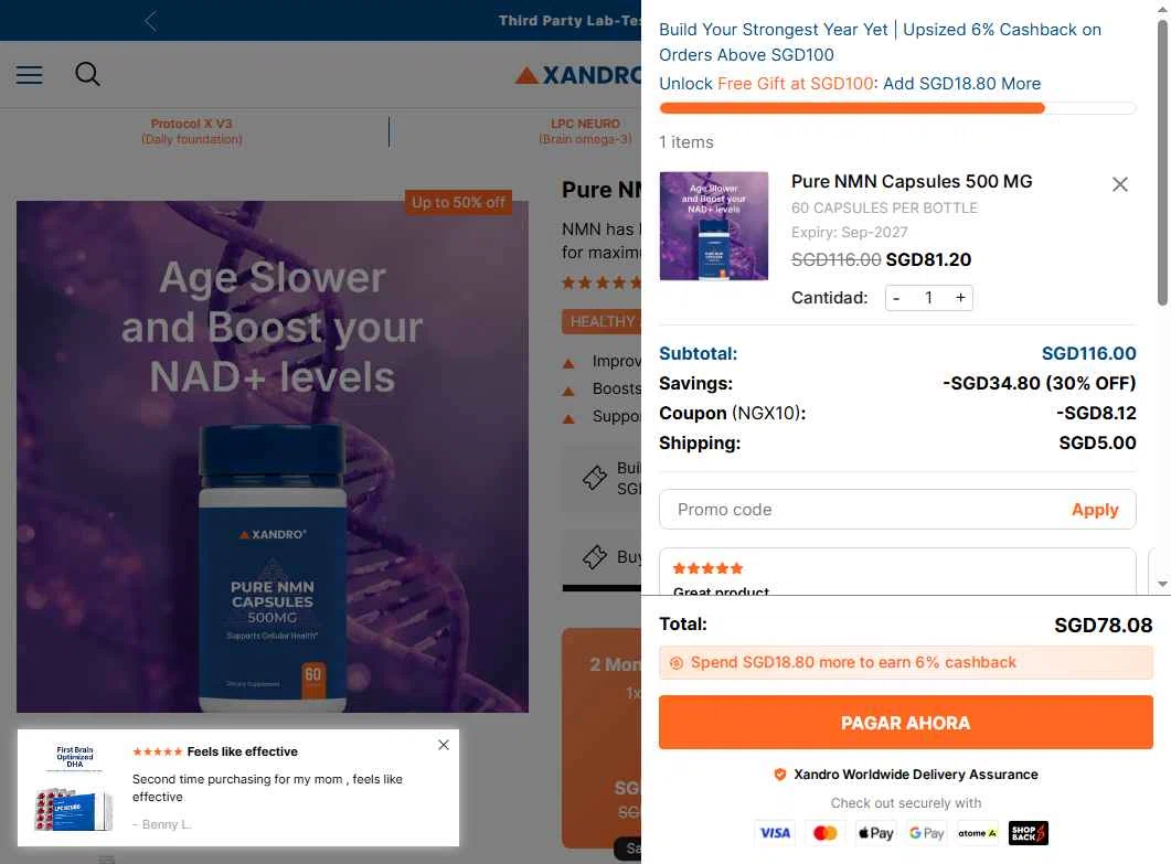 Xandro Lab checkout page showing Xandro Lab promo code box | Screenshot taken by SimplyCodes community member on Jan 2, 2026