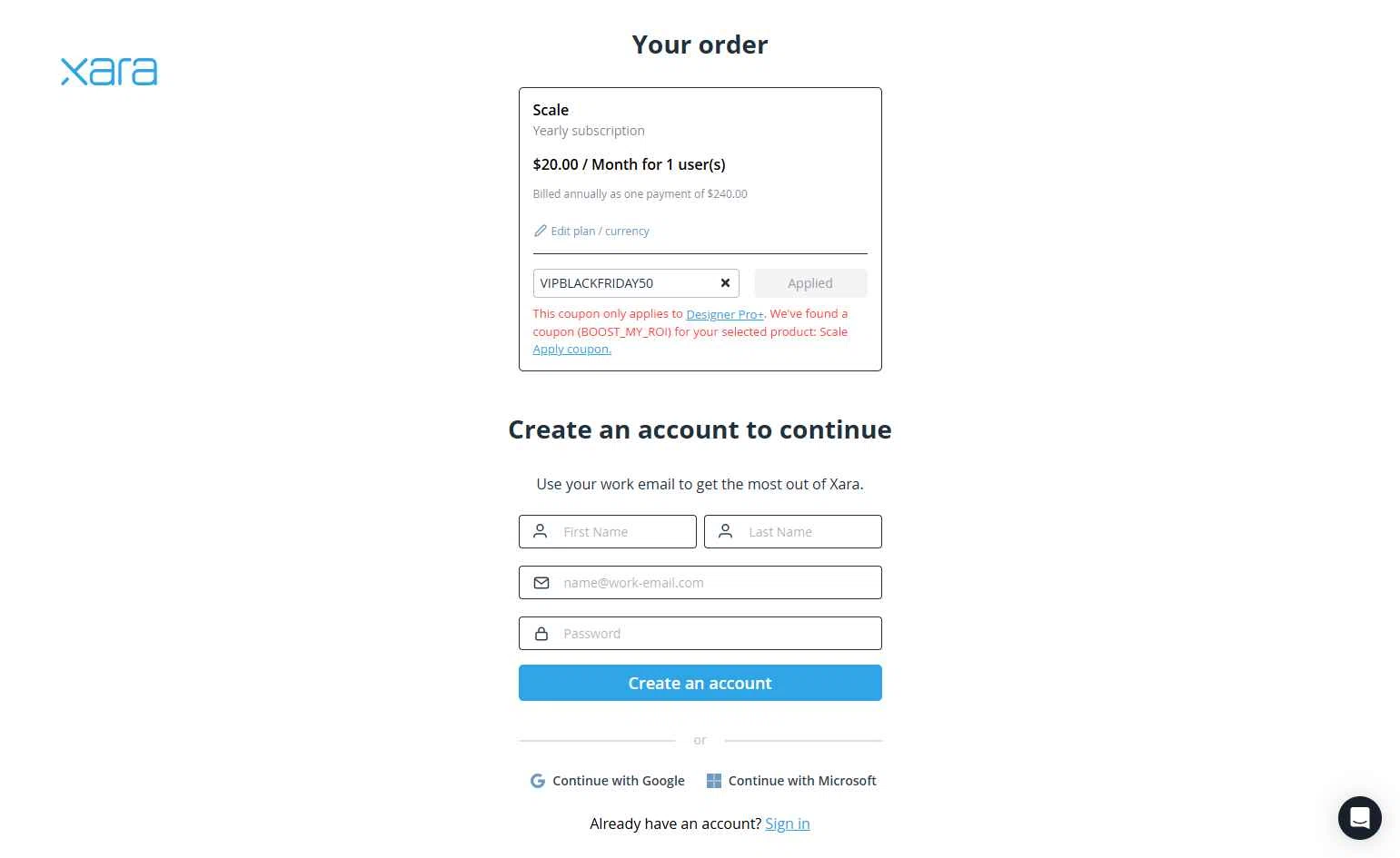 Xara checkout page showing Xara discount code box | Screenshot taken by SimplyCodes community member on Dec 20, 2025