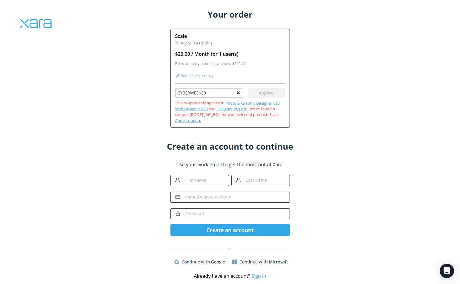 Xara checkout page showing Xara discount code box | Screenshot taken by SimplyCodes community member on Dec 31, 2025