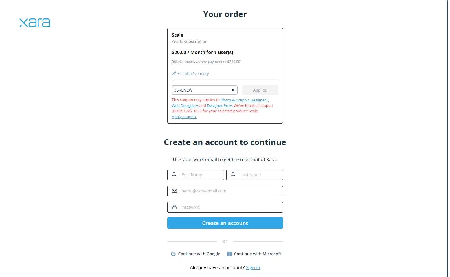 Xara checkout page showing Xara discount code box | Screenshot taken by SimplyCodes community member on Jan 4, 2026