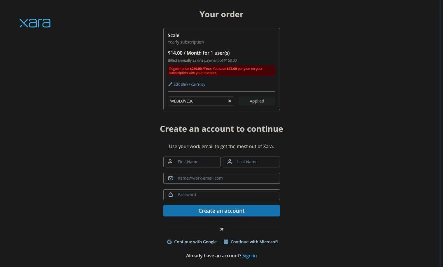 Xara checkout page showing Xara discount code box | Screenshot taken by SimplyCodes community member on Dec 22, 2025