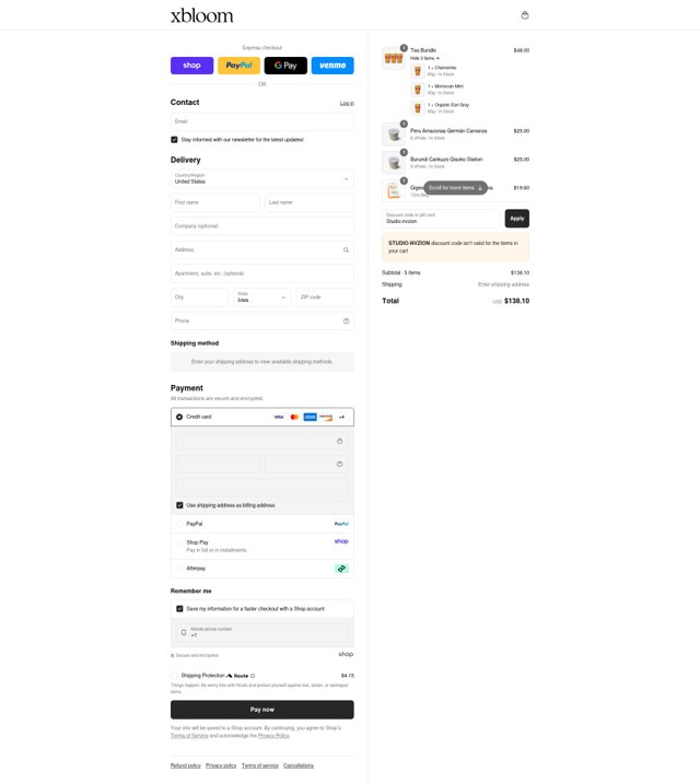xBloom checkout page showing xBloom coupon code box | Screenshot taken by SimplyCodes community member on Sep 3, 2025