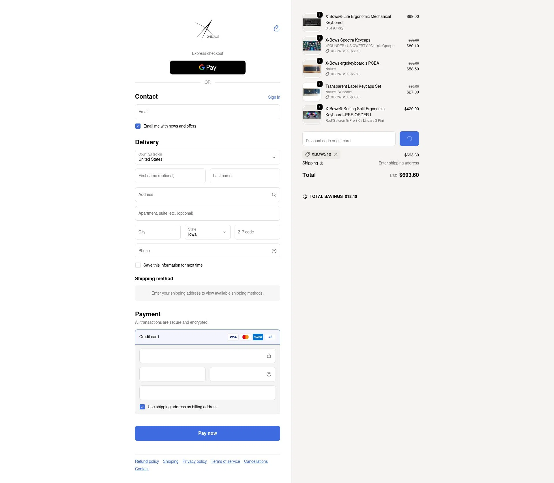 X-Bows checkout page showing X-Bows promo code box | Screenshot taken by SimplyCodes community member on Feb 14, 2026