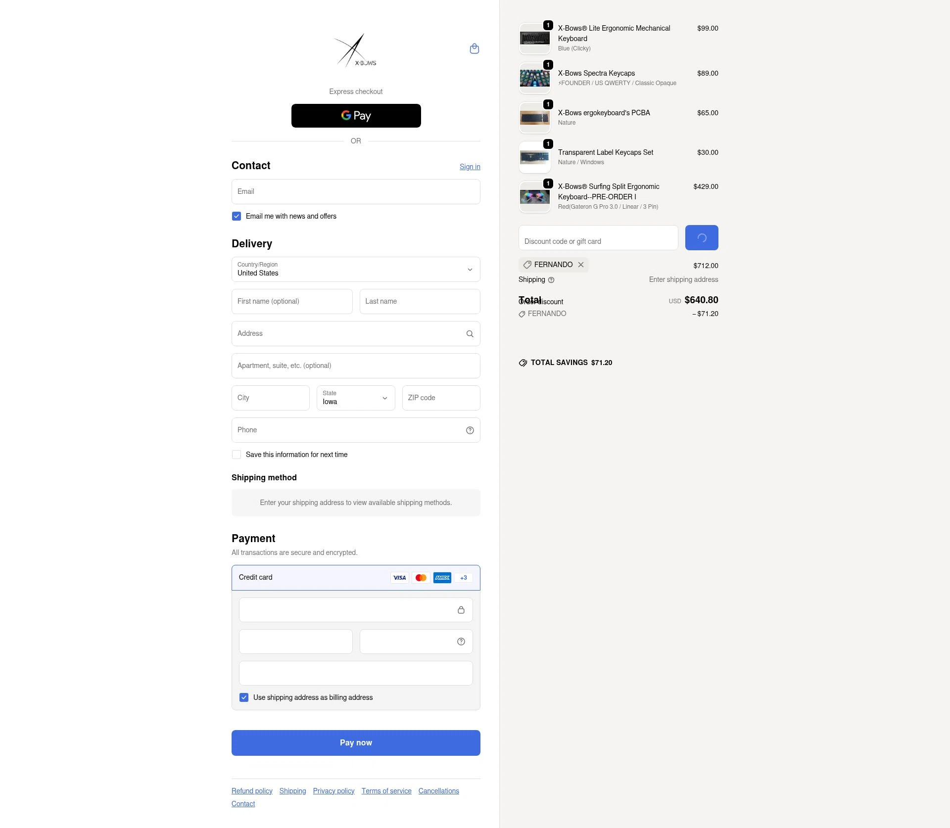 X-Bows checkout page showing X-Bows promo code box | Screenshot taken by SimplyCodes community member on Feb 14, 2026
