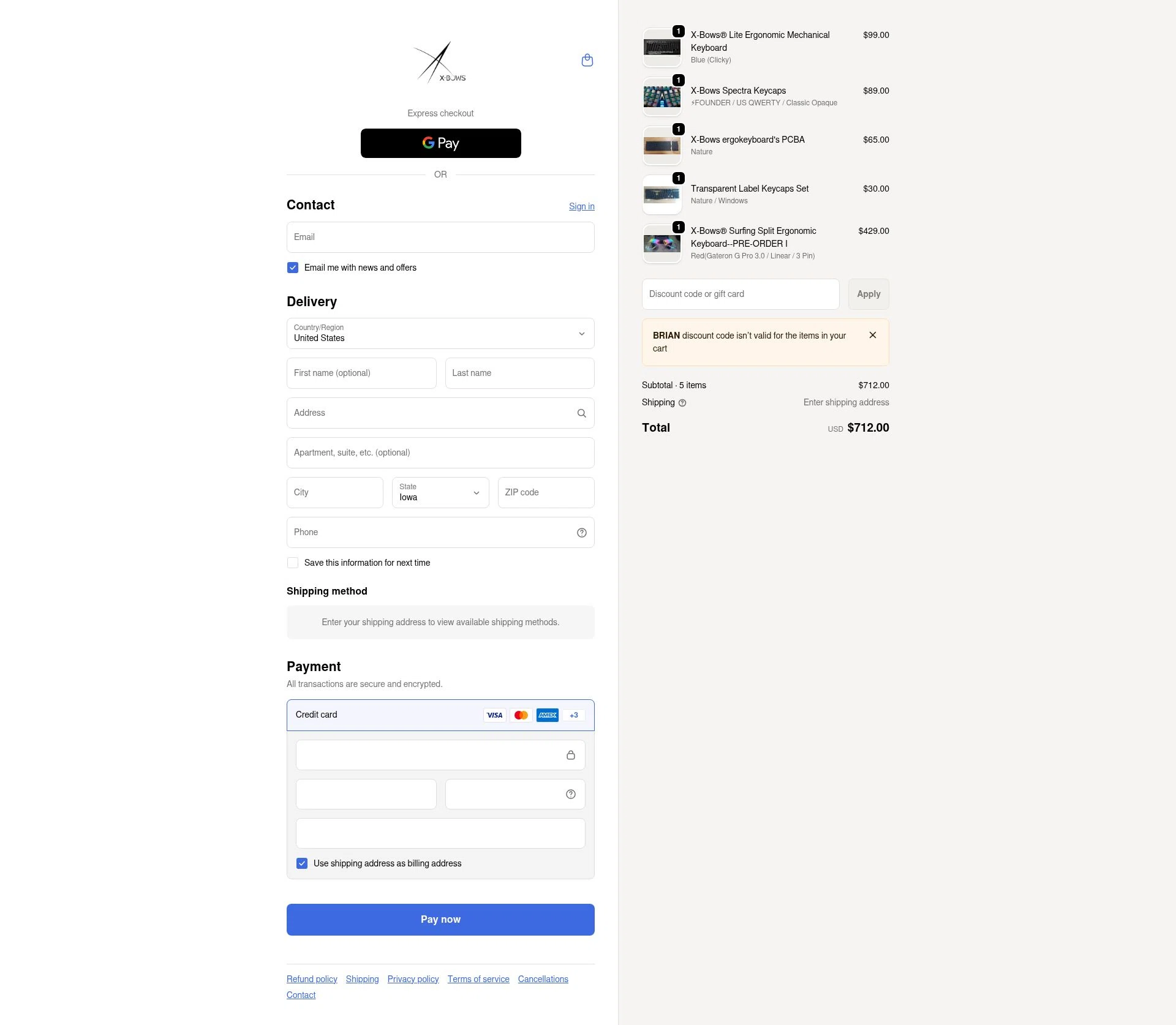X-Bows checkout page showing X-Bows promo code box | Screenshot taken by SimplyCodes community member on Feb 14, 2026