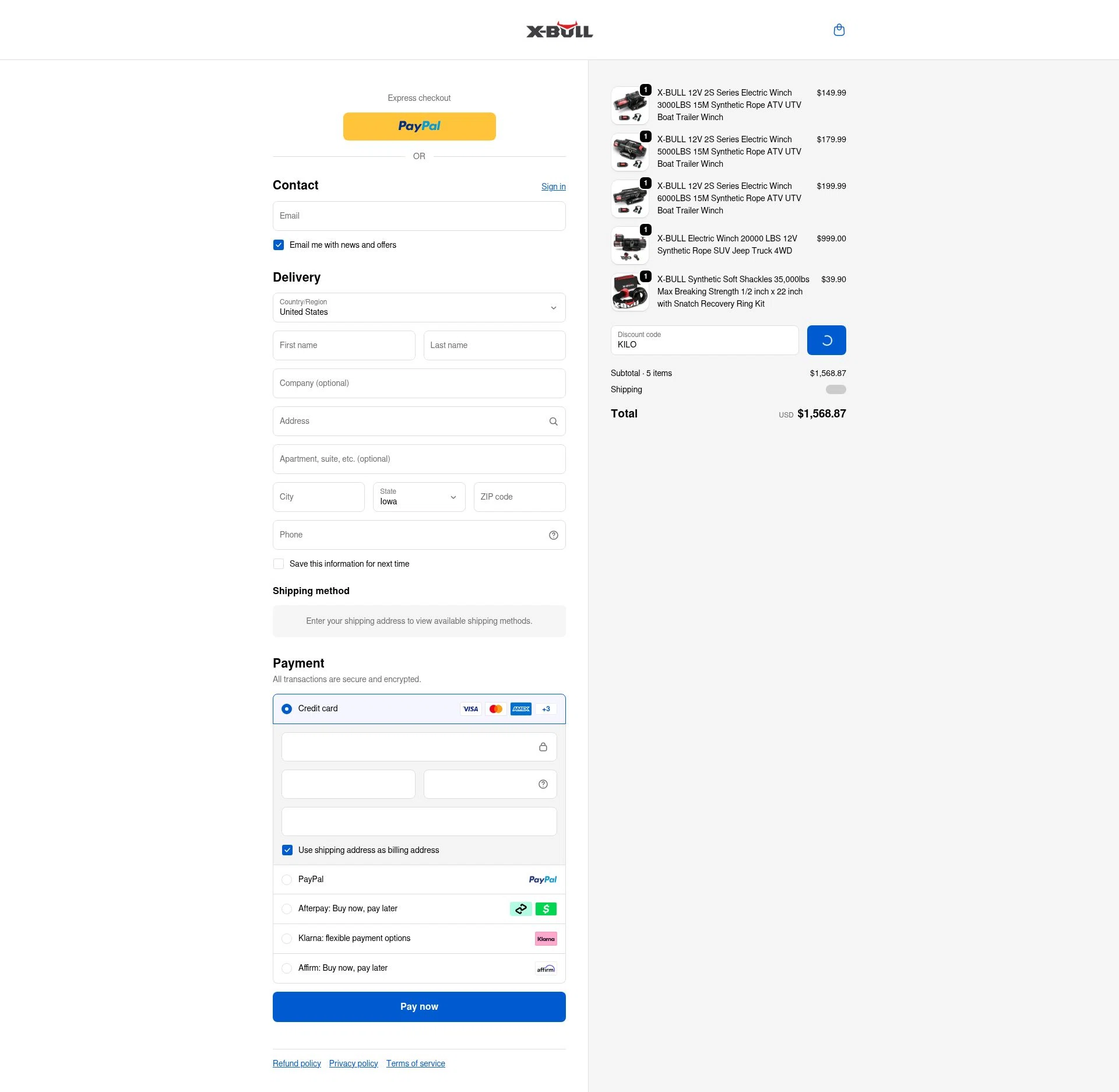 X-Bull checkout page showing X-Bull promo code box | Screenshot taken by SimplyCodes community member on Dec 31, 2025