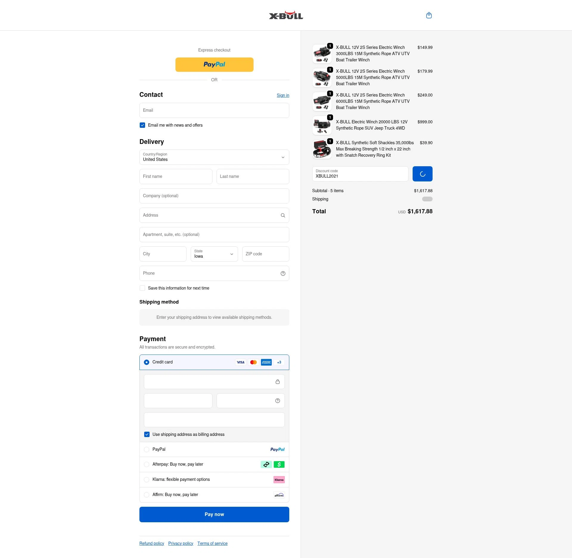 X-Bull checkout page showing X-Bull promo code box | Screenshot taken by SimplyCodes community member on Jan 10, 2026