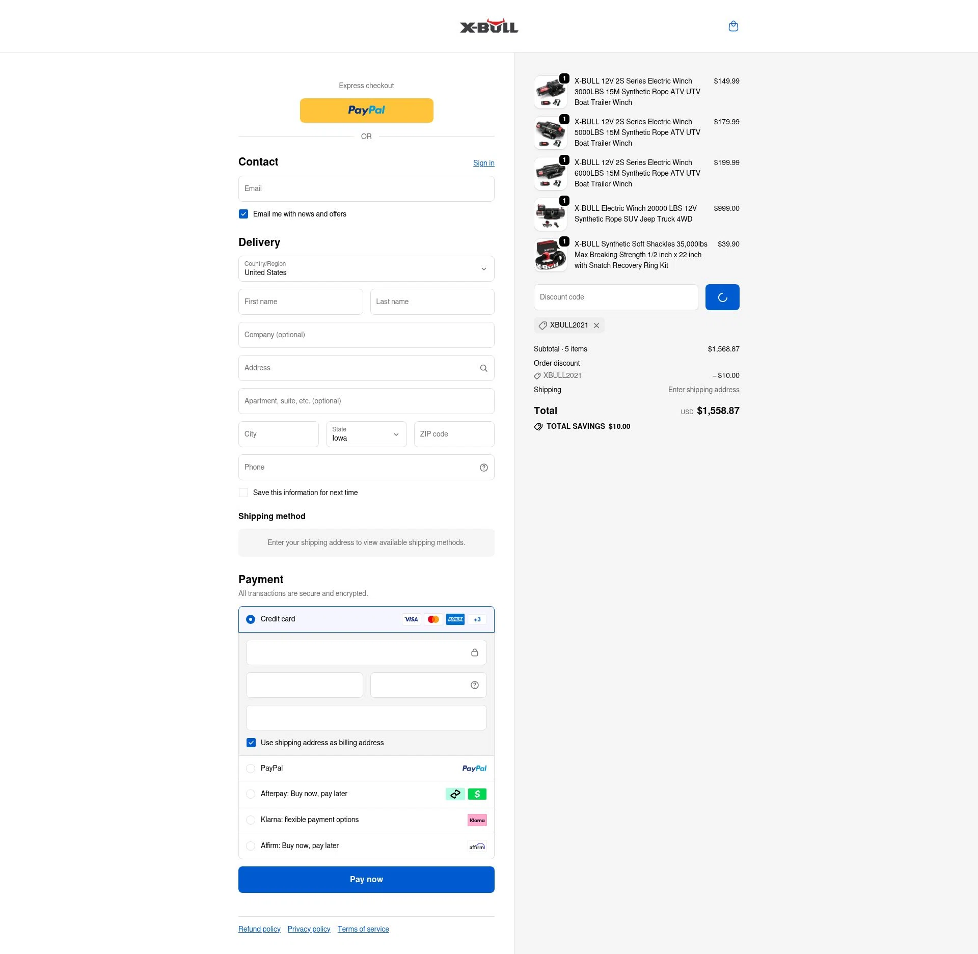 X-Bull checkout page showing X-Bull promo code box | Screenshot taken by SimplyCodes community member on Dec 31, 2025