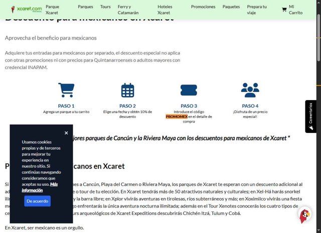 Xcaret.com checkout page showing Xcaret.com promo code box | Screenshot taken by SimplyCodes community member on Aug 1, 2025