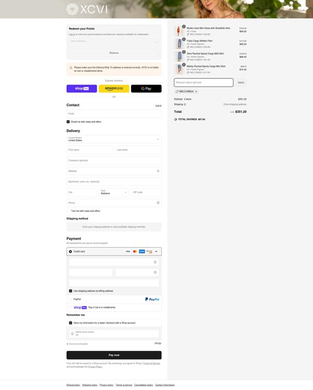 XCVI checkout page showing XCVI coupon code box | Screenshot taken by SimplyCodes community member on May 7, 2025