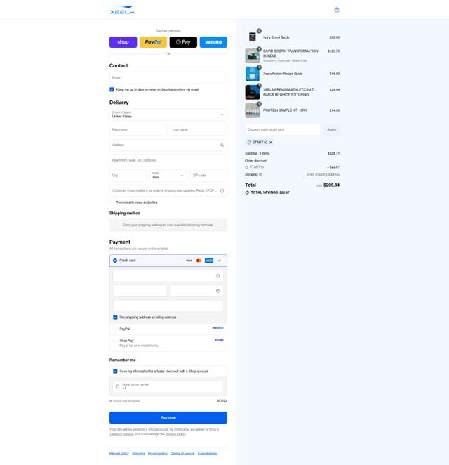 Xeela Fitness checkout page showing Xeela Fitness discount code box | Screenshot taken by SimplyCodes community member on Sep 12, 2025