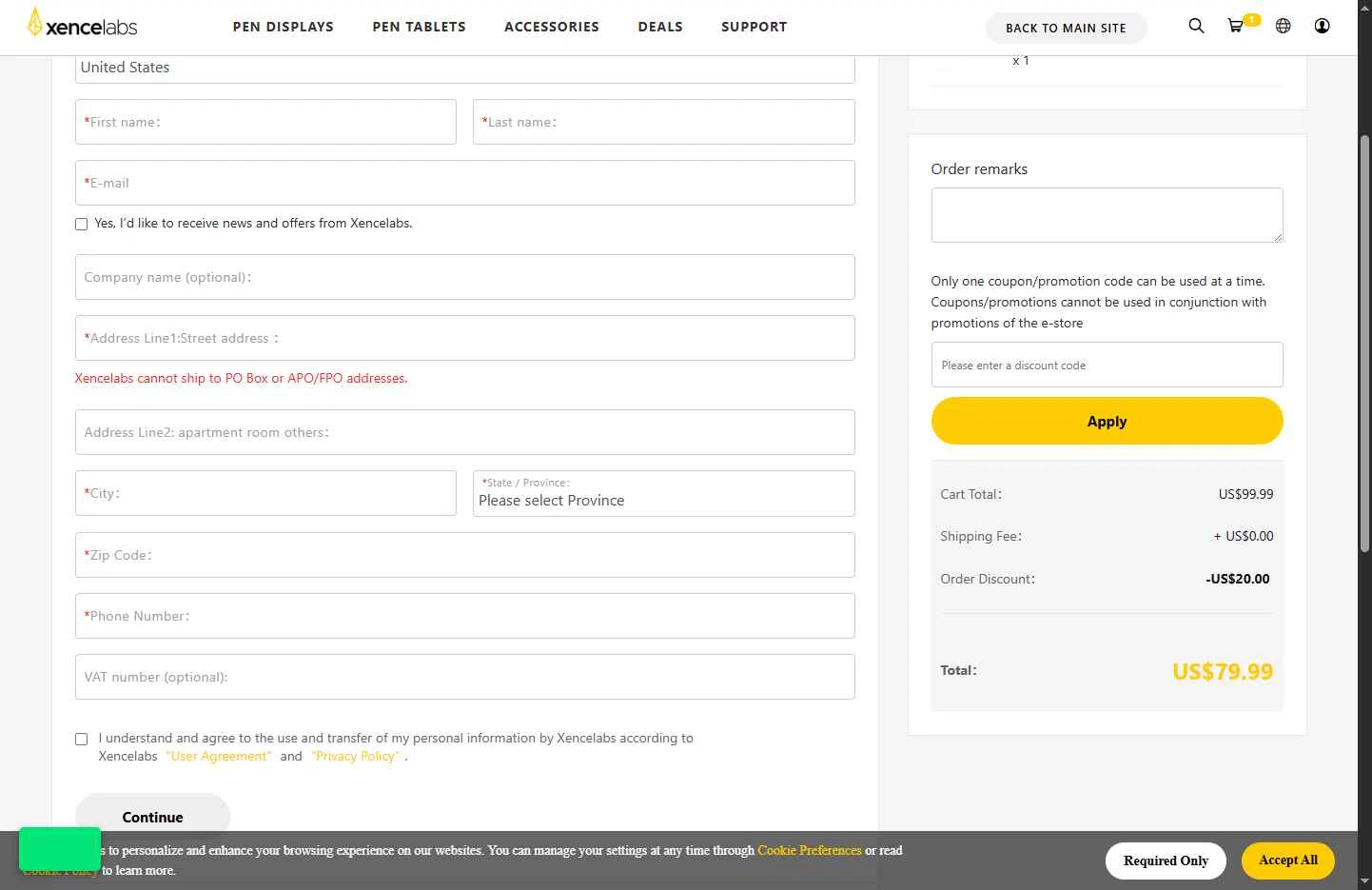 Xencelabs checkout page showing Xencelabs promo code box | Screenshot taken by SimplyCodes community member on Dec 11, 2025