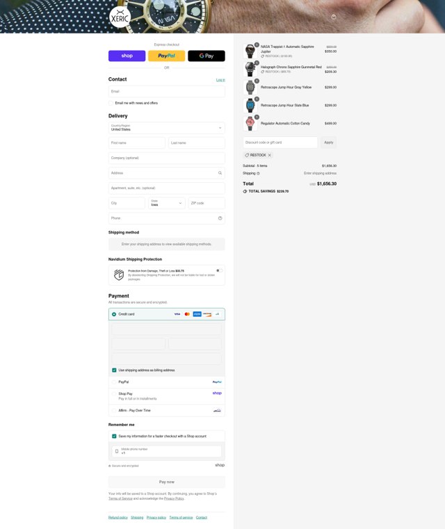 Xeric checkout page showing Xeric discount code box | Screenshot taken by SimplyCodes community member on Sep 4, 2025