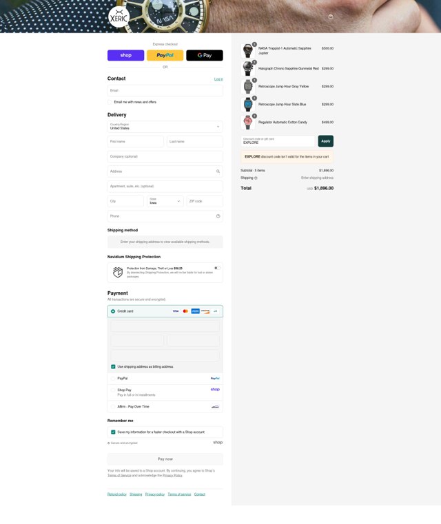 Xeric checkout page showing Xeric discount code box | Screenshot taken by SimplyCodes community member on Sep 4, 2025