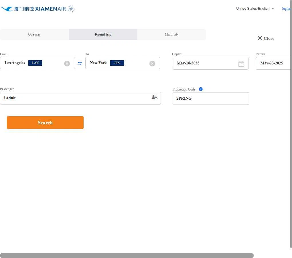 Xiamen Airlines checkout page showing Xiamen Airlines promo code box | Screenshot taken by SimplyCodes community member on May 1, 2025