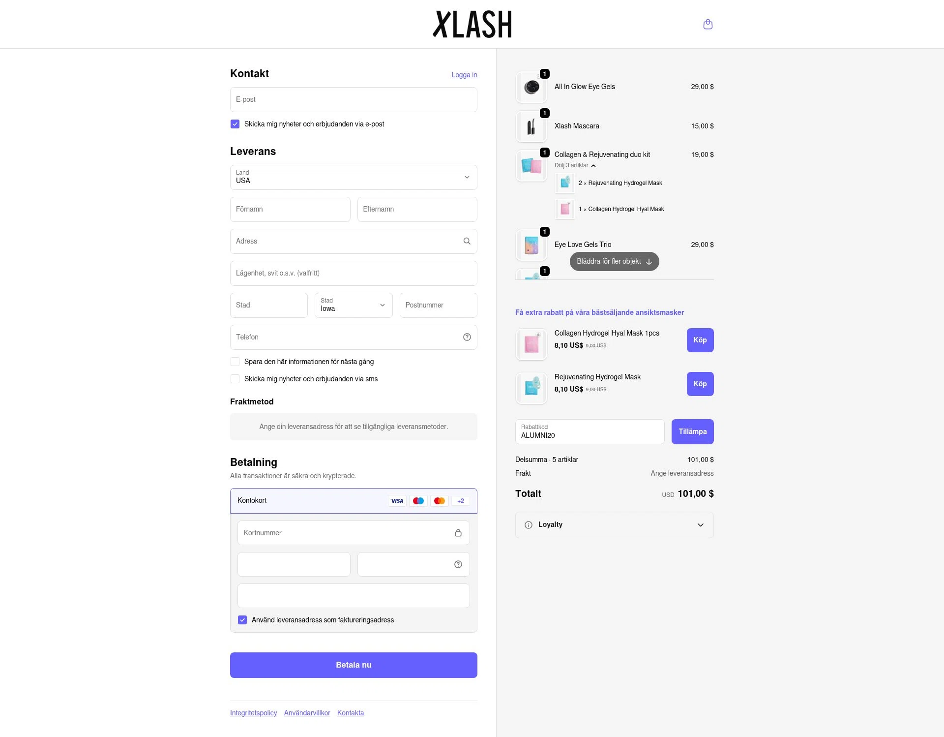 Xlash checkout page showing Xlash discount code box | Screenshot taken by SimplyCodes community member on Jan 24, 2026