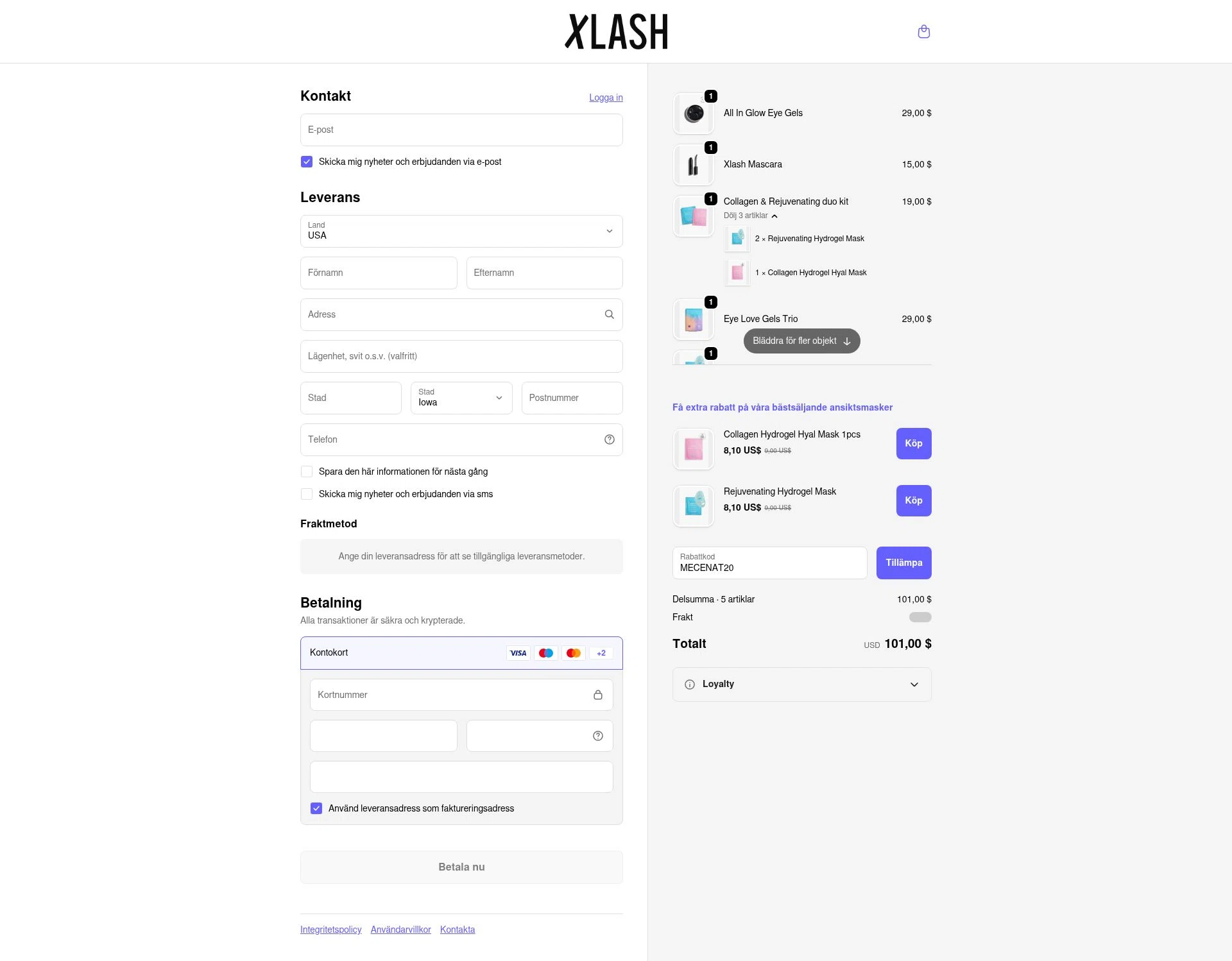 Xlash checkout page showing Xlash discount code box | Screenshot taken by SimplyCodes community member on Jan 24, 2026