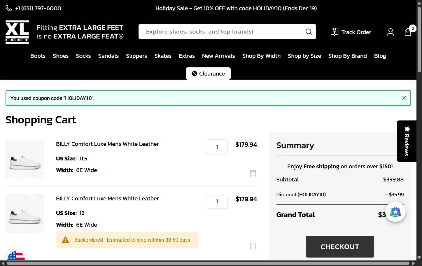 XLFeet checkout page showing XLFeet coupon code box | Screenshot taken by SimplyCodes community member on Dec 19, 2025