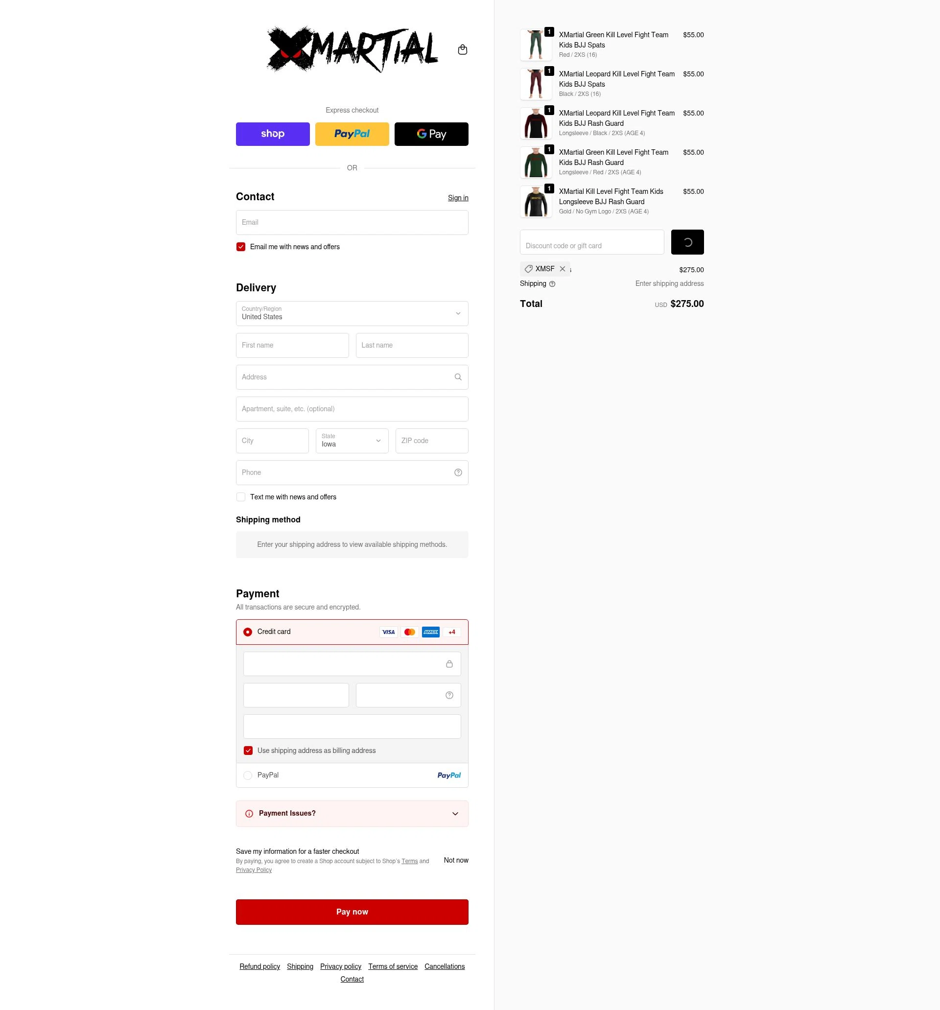XMartial checkout page showing XMartial discount code box | Screenshot taken by SimplyCodes community member on Feb 19, 2026