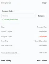 TOOL15 coupon verification screenshot