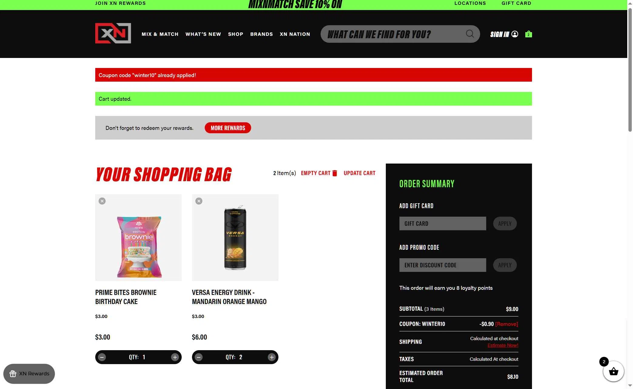 XN Supplements checkout page showing XN Supplements discount code box | Screenshot taken by SimplyCodes community member on Feb 2, 2026
