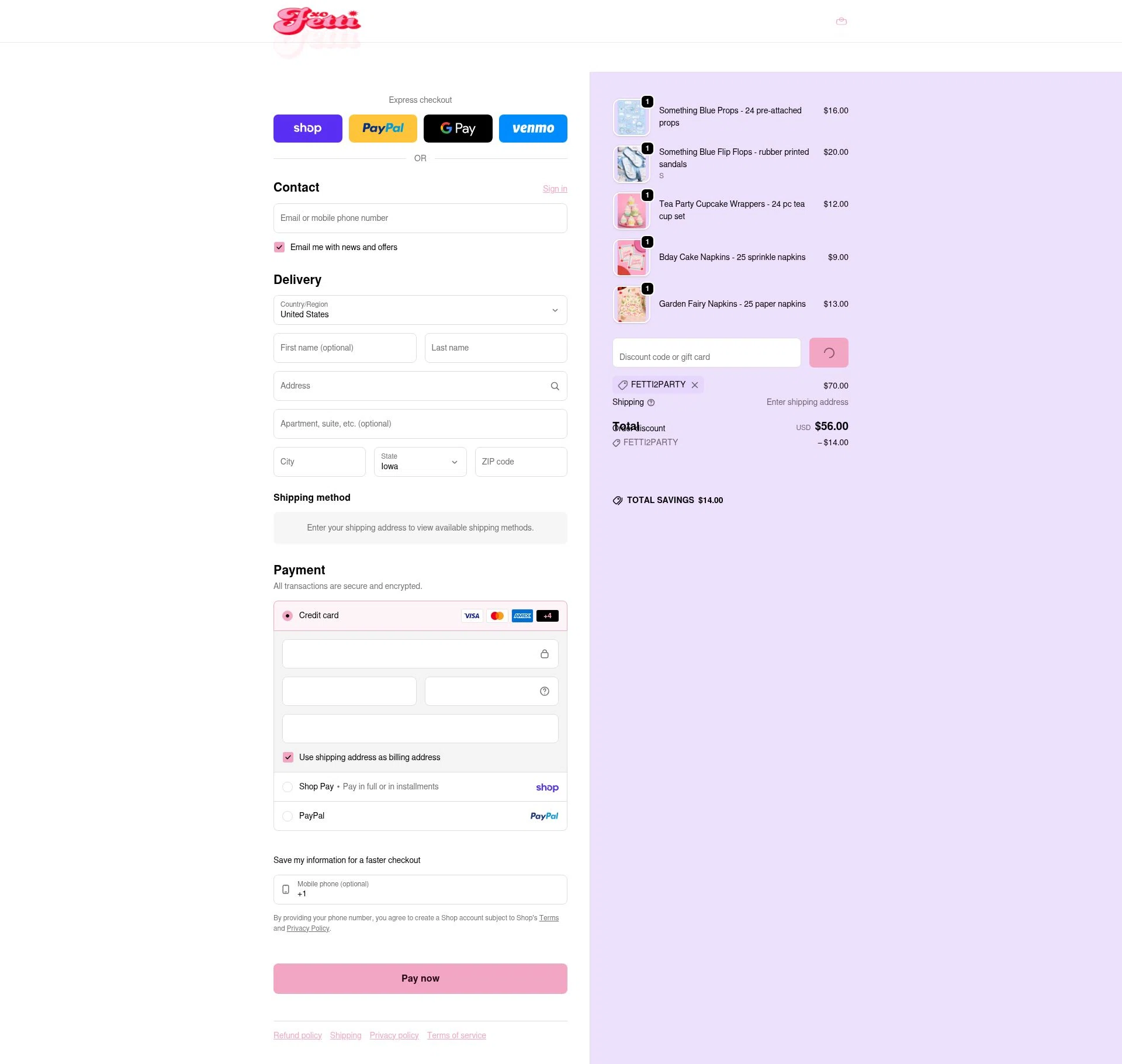 xo, Fetti checkout page showing xo, Fetti discount code box | Screenshot taken by SimplyCodes community member on Feb 10, 2026