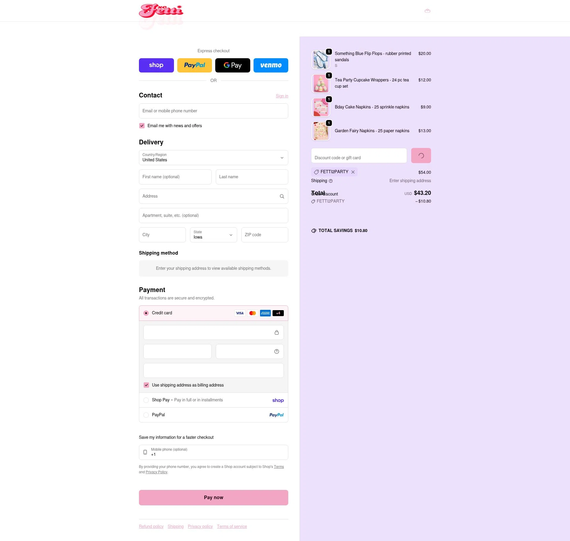 xo, Fetti checkout page showing xo, Fetti discount code box | Screenshot taken by SimplyCodes community member on Feb 14, 2026