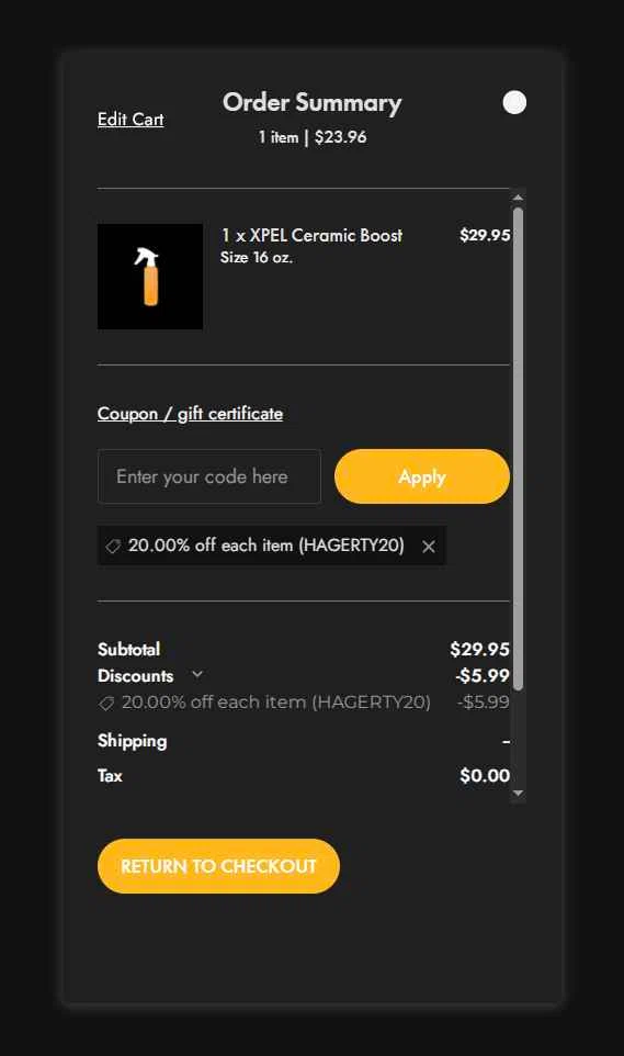 Xpel.com checkout page showing Xpel.com promo code box | Screenshot taken by SimplyCodes community member on Jan 22, 2026