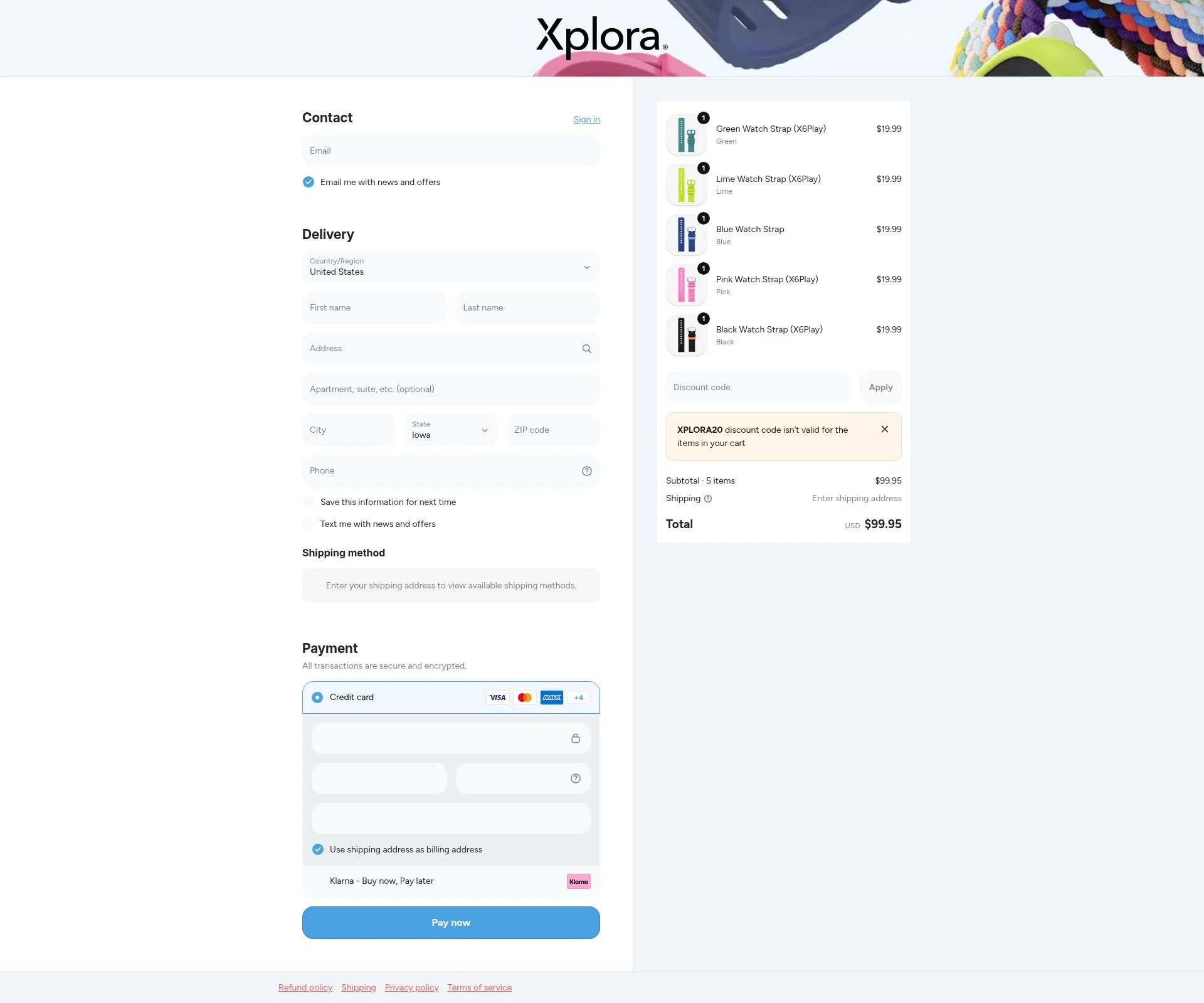 Xplora US checkout page showing Xplora US promo code box | Screenshot taken by SimplyCodes community member on Dec 23, 2025