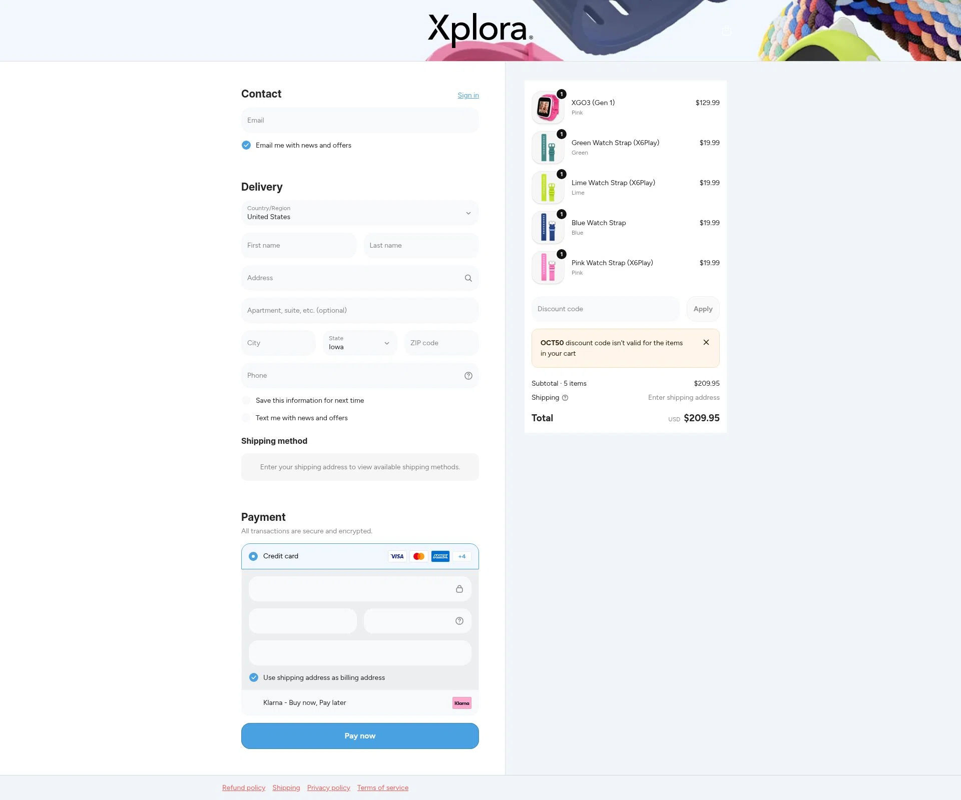 Xplora US checkout page showing Xplora US promo code box | Screenshot taken by SimplyCodes community member on Jan 2, 2026