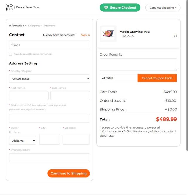 XPPen Store checkout page showing XPPen Store promo code box | Screenshot taken by SimplyCodes community member on Sep 3, 2025