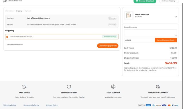 XPPen Store checkout page showing XPPen Store promo code box | Screenshot taken by SimplyCodes community member on Sep 3, 2025