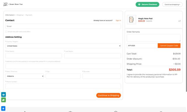 XPPen Store checkout page showing XPPen Store promo code box | Screenshot taken by SimplyCodes community member on Sep 23, 2025