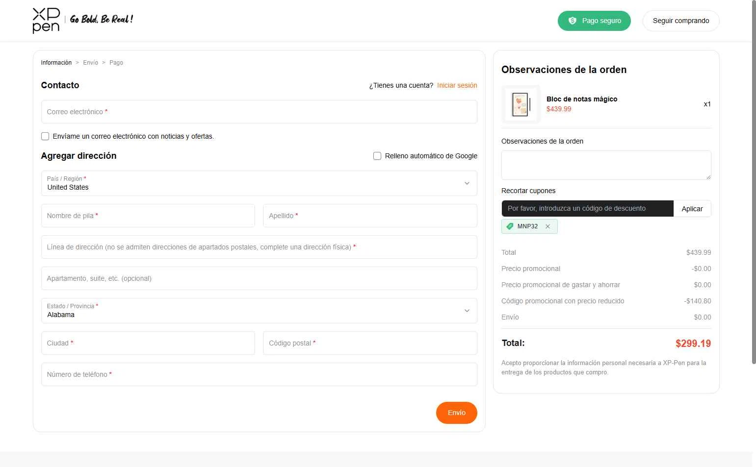 XPPen Store checkout page showing XPPen Store promo code box | Screenshot taken by SimplyCodes community member on Feb 11, 2026