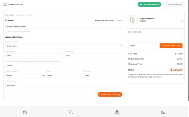 XPPen Store checkout page showing XPPen Store promo code box | Screenshot taken by SimplyCodes community member on Aug 21, 2025