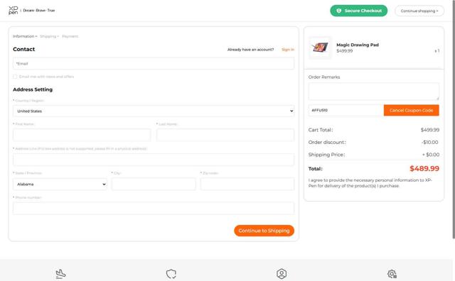 XPPen Store checkout page showing XPPen Store promo code box | Screenshot taken by SimplyCodes community member on Sep 14, 2025