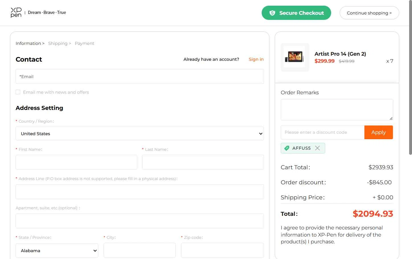 XPPen Store checkout page showing XPPen Store promo code box | Screenshot taken by SimplyCodes community member on Dec 30, 2025