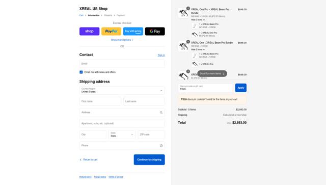 XREAL Shop checkout page showing XREAL Shop promo code box | Screenshot taken by SimplyCodes community member on Sep 10, 2025