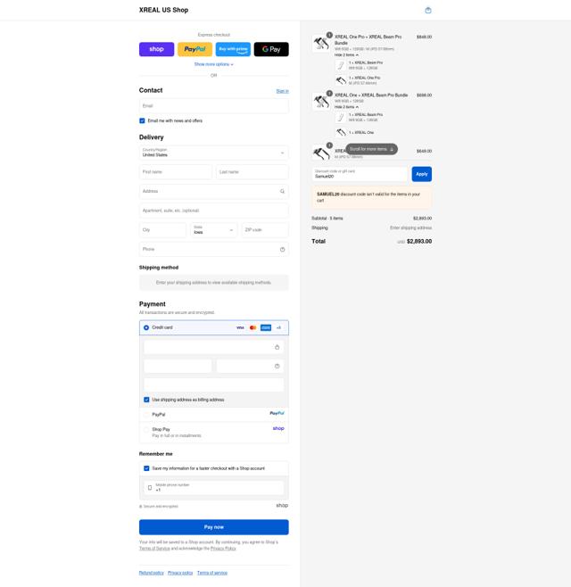 XREAL Shop checkout page showing XREAL Shop promo code box | Screenshot taken by SimplyCodes community member on Sep 15, 2025