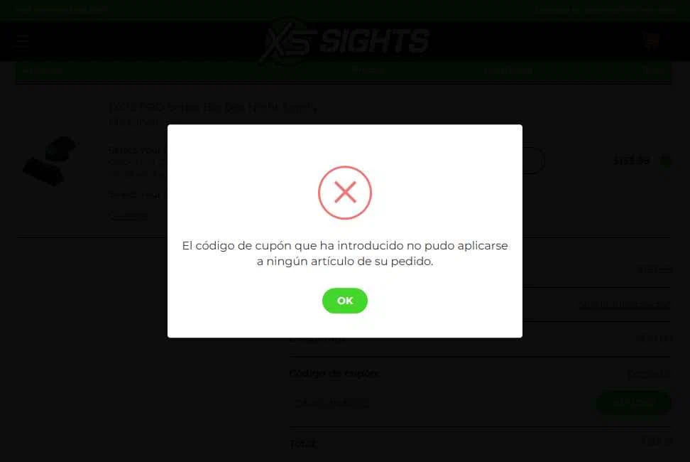 XS Sight Systems checkout page showing XS Sight Systems promo code box | Screenshot taken by SimplyCodes community member on Oct 12, 2025